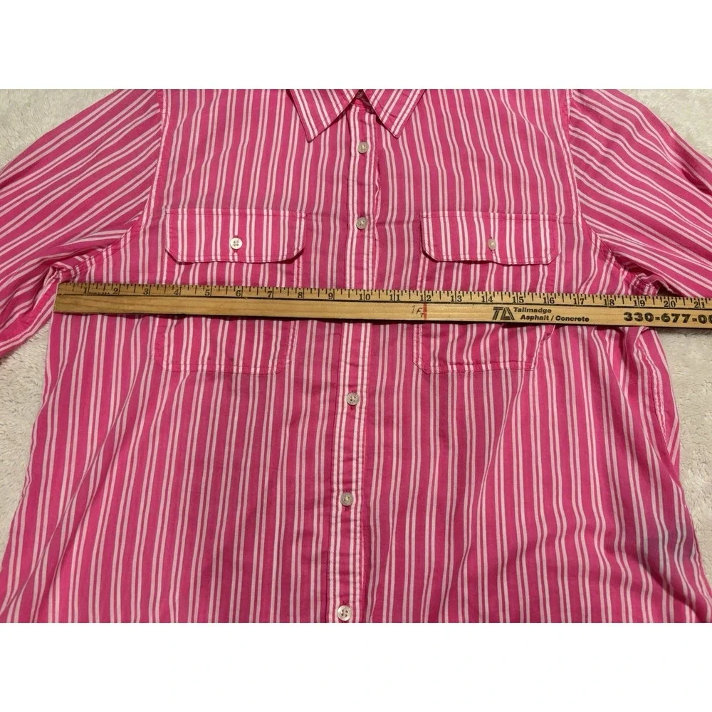 Lauren Ralph Lauren Pink White Striped 100% Cotton Button-Up Shirt‎ Sz L